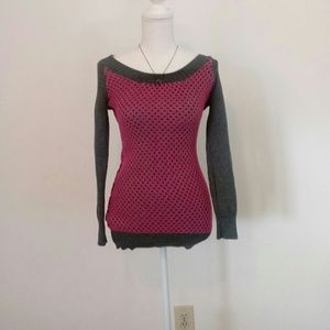 Sweater-pink and grey with fun knitted pattern!